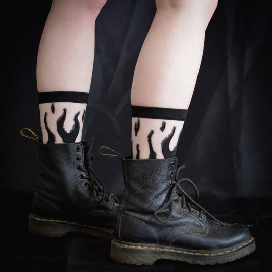 Sheer Flame Socks in Black for Punk Fashion