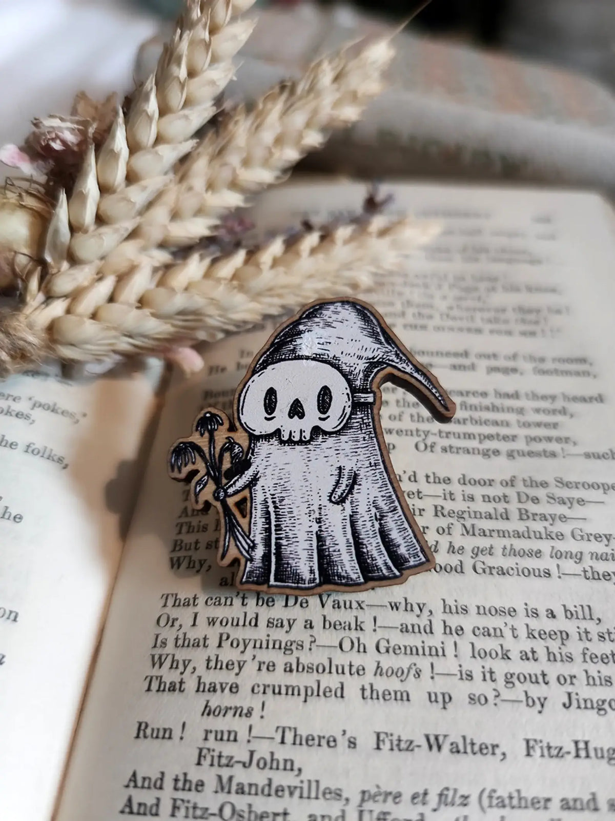 Skelly the Spooky Boyfriend Wooden Pin Badge