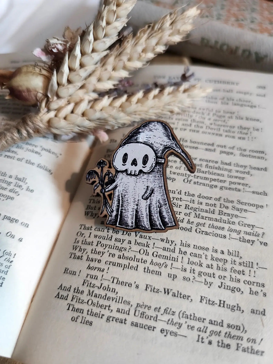 Skelly the Spooky Boyfriend Wooden Pin Badge