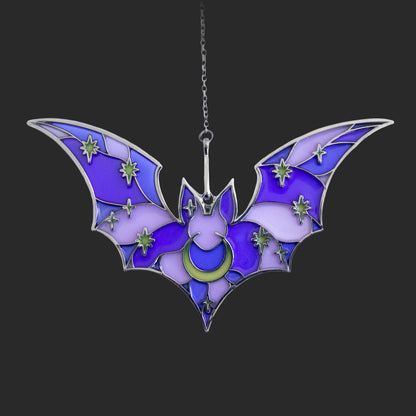 Purple Stained Glass Bat Suncatcher Ornament