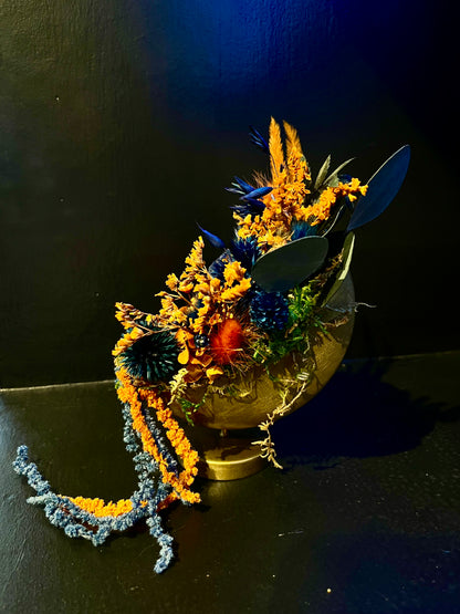 Orange & Blue Standing Gold Crescent Moon