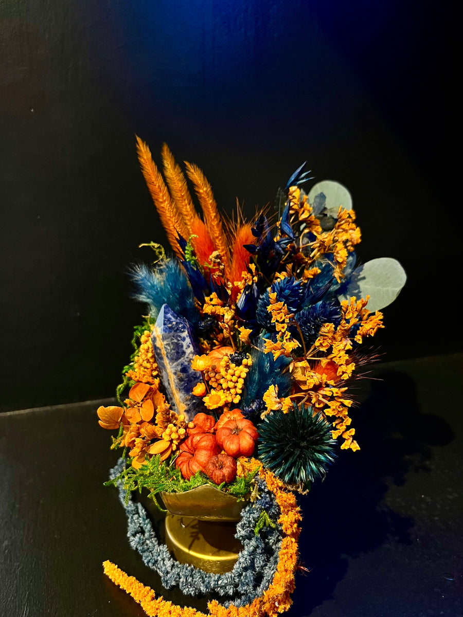 Orange & Blue Standing Gold Crescent Moon