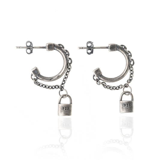 Lock and chain earring
