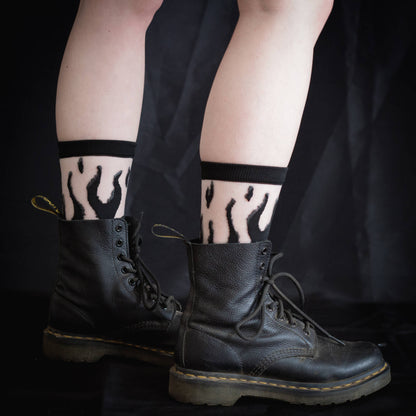 Sheer Flame Socks in Black for Punk Fashion