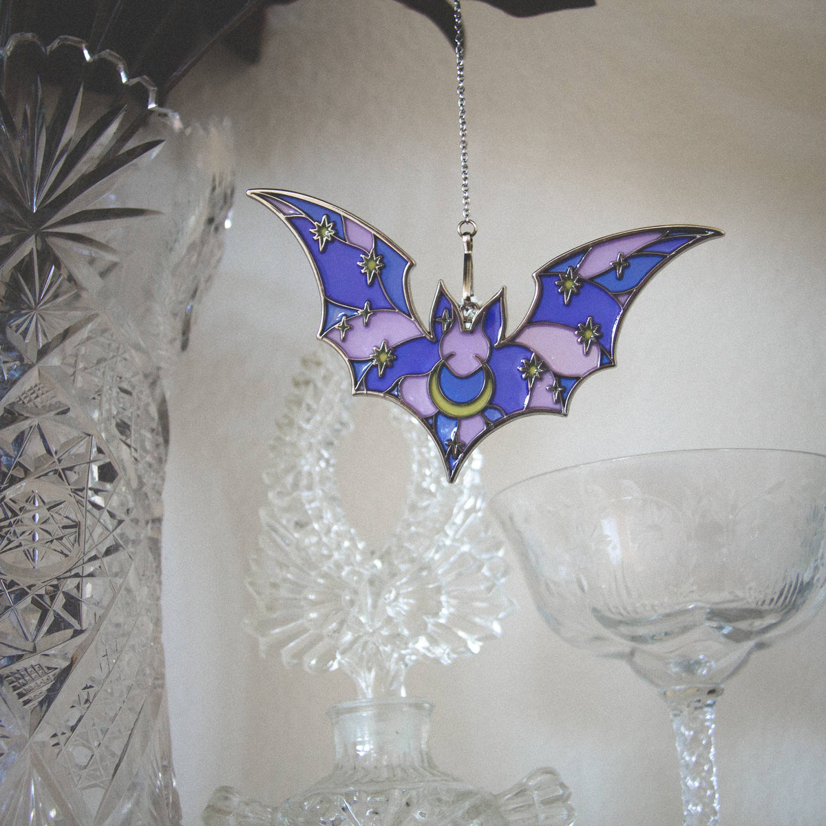 Purple Stained Glass Bat Suncatcher Ornament